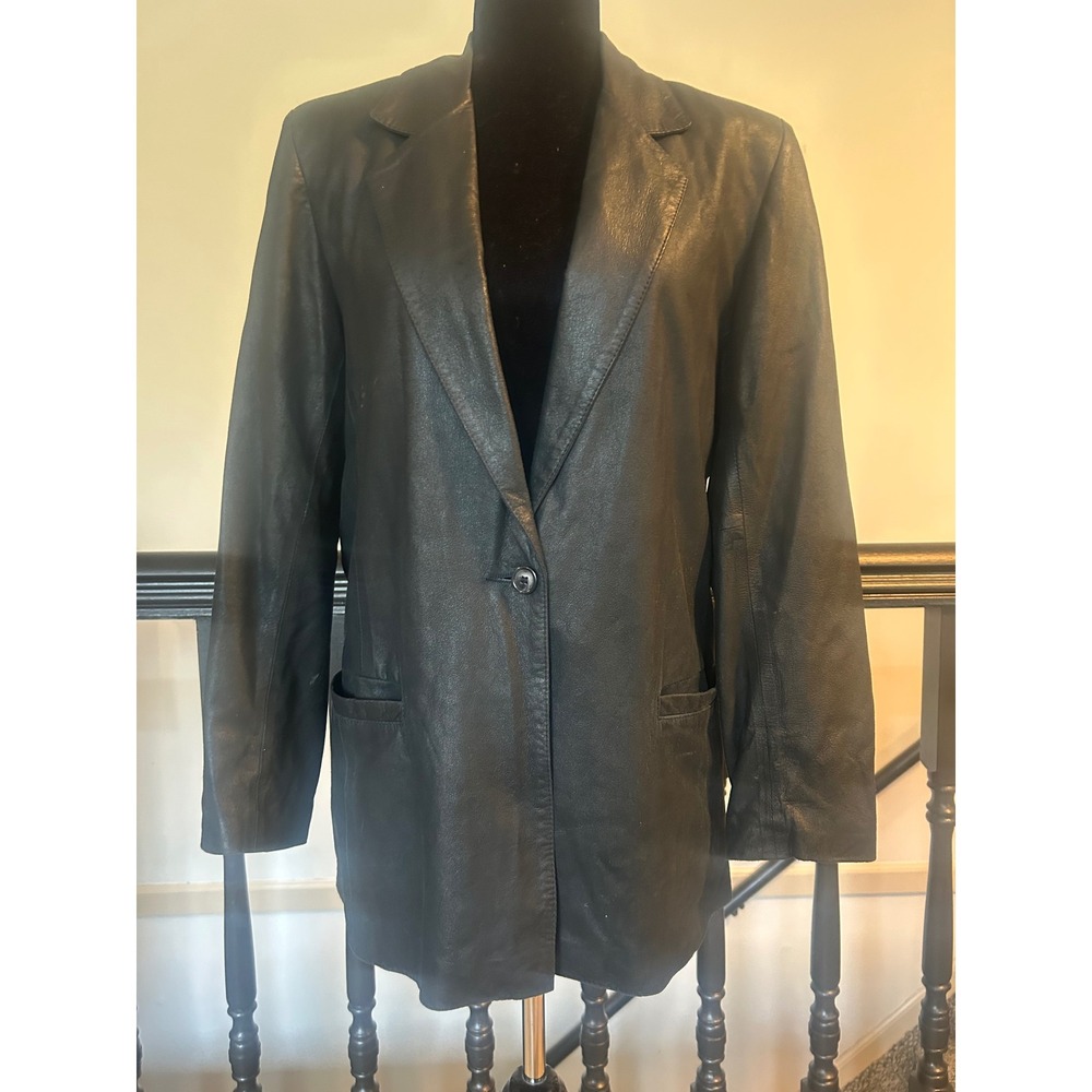 Remy Black Leather Blazer Jacket Single Button Made in USA Women's Size8 vintage